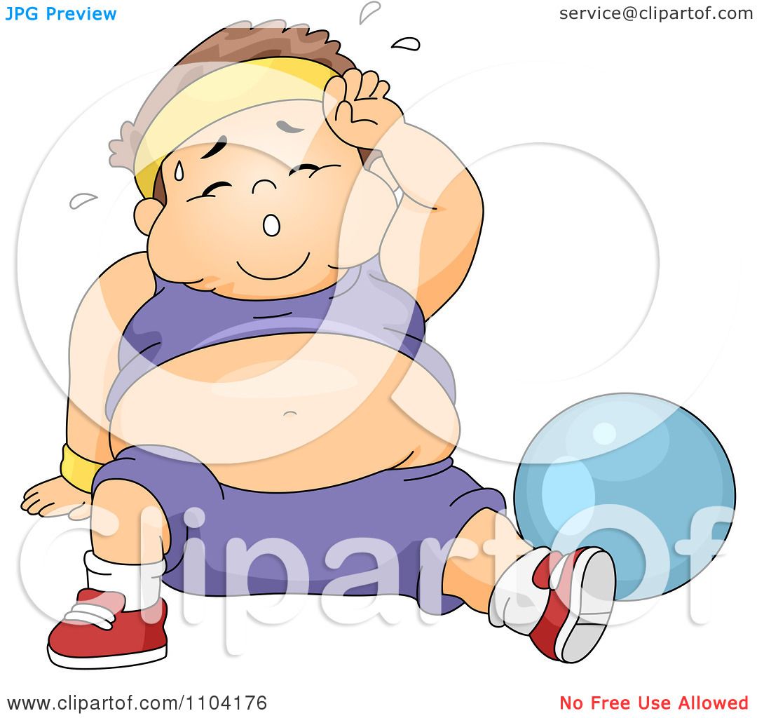 Clipart Overweight Sweaty Boy Working Out With An Exercise