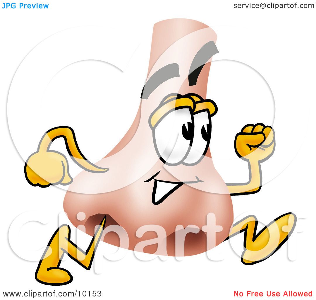 Clipart Picture of a Nose Mascot Cartoon Character Running ...