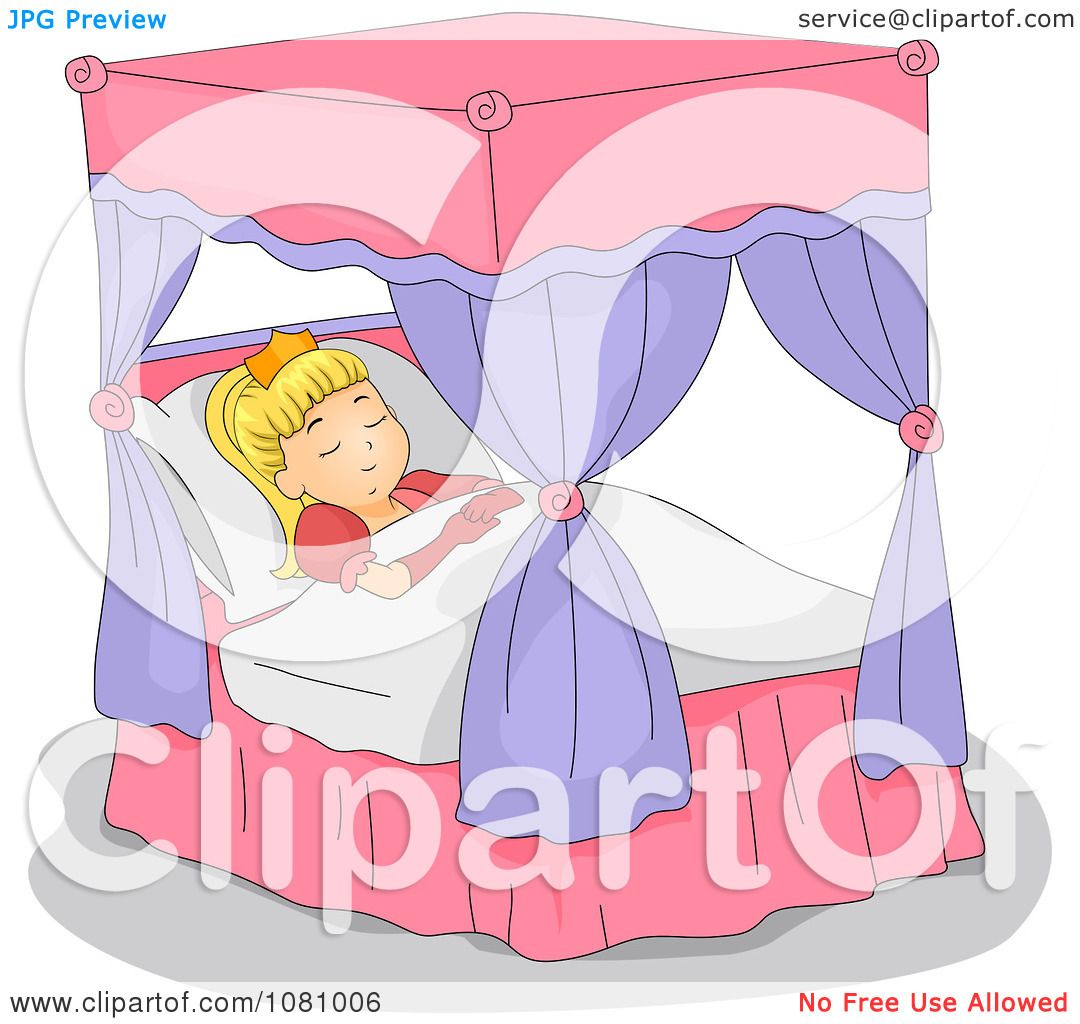 Clipart Princess Sleeping In A Canopy Bed - Royalty Free Vector ...