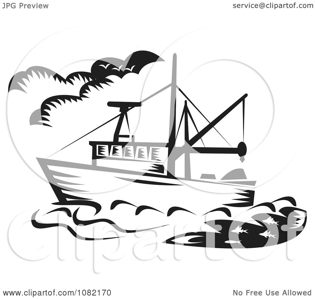 fishing boat clipart black white - photo #7
