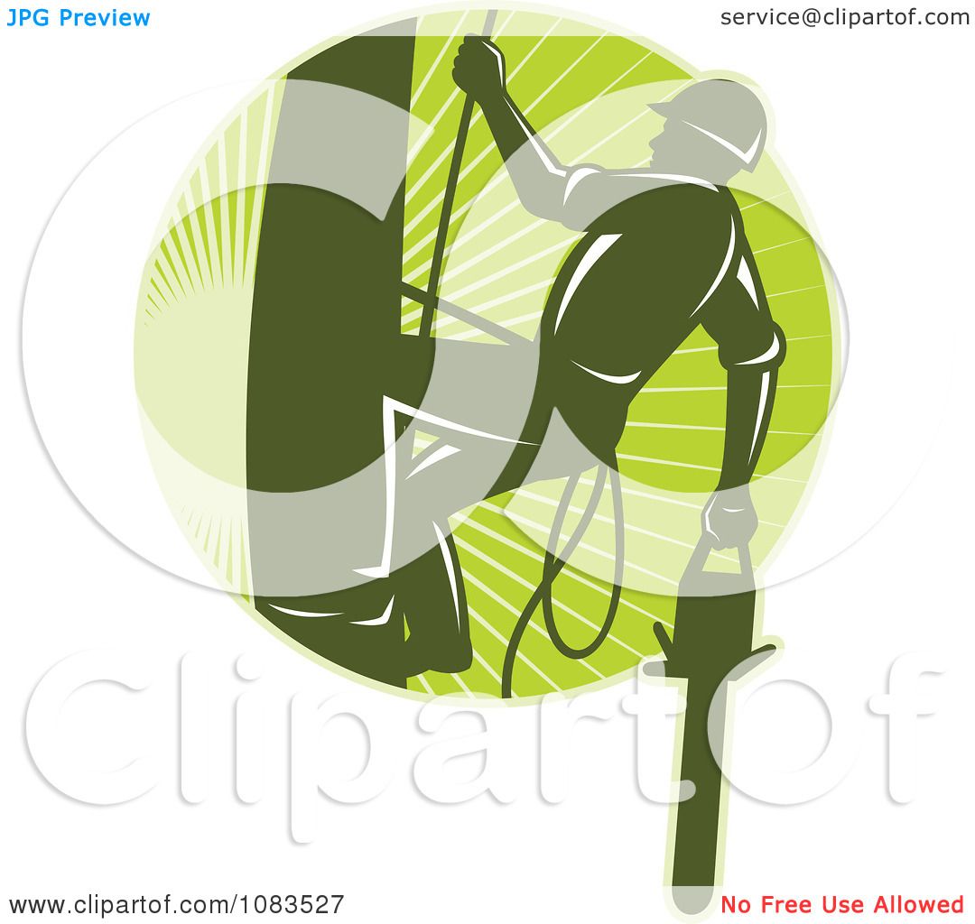 Clipart Retro Tree Arborist Climbing With A Chainsaw 1 ...