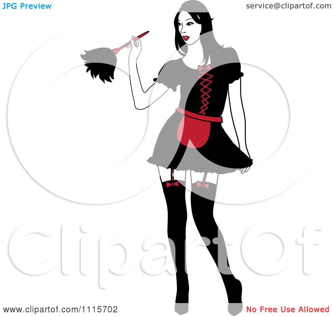Clipart Sexy Dusting French Maid Wearing Garters And A Red