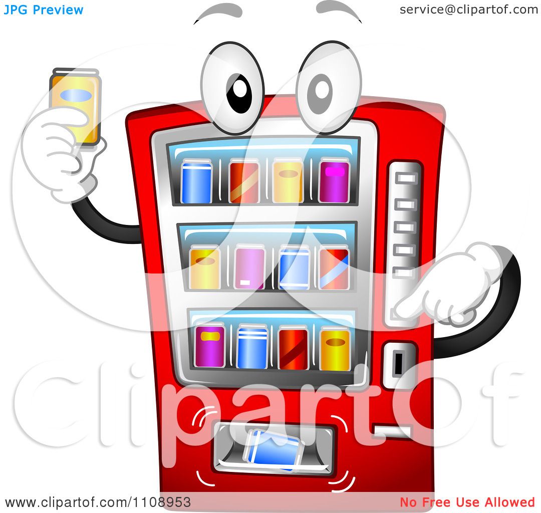 Clipart Soda Vending Machine Mascot Holding A Drink - Royalty Free