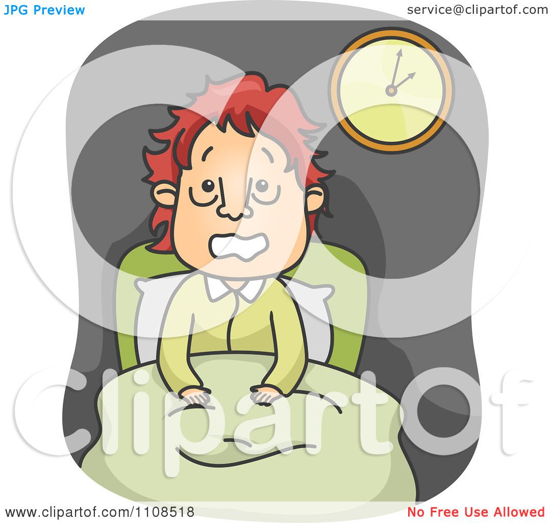 Clipart Stressed Man Sitting Up In Bed And Suffing From A Sleepless ...