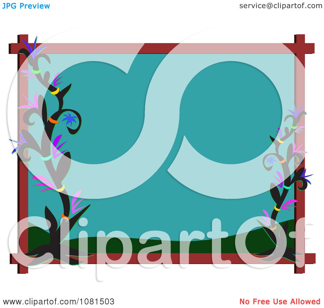 Clipart Turquoise Frame With Tribal Flowers - Royalty Free Vector