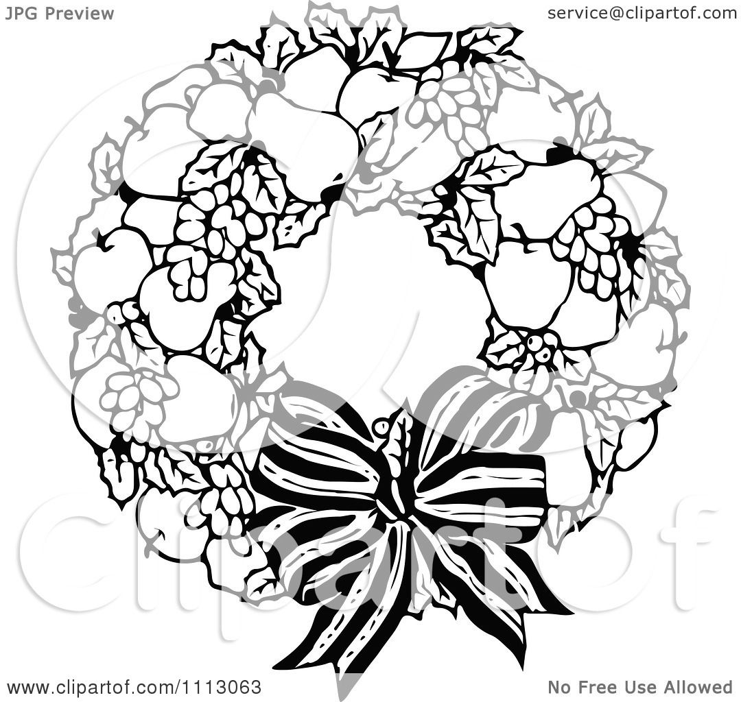 clipart christmas wreath black and white - photo #38