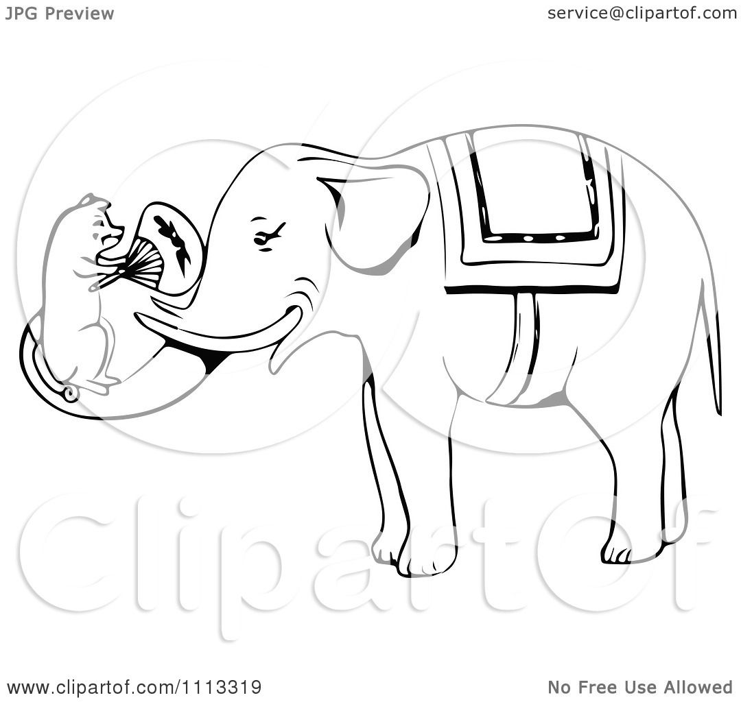 Clipart Vintage Black And White Mouse Fanning An Elephant ...