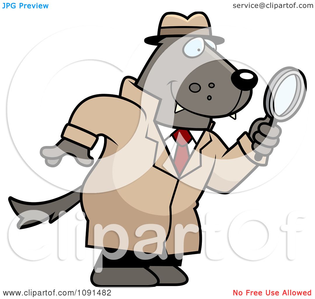 Clipart Wolf Detective Using A Magnifying Glass - Royalty ...