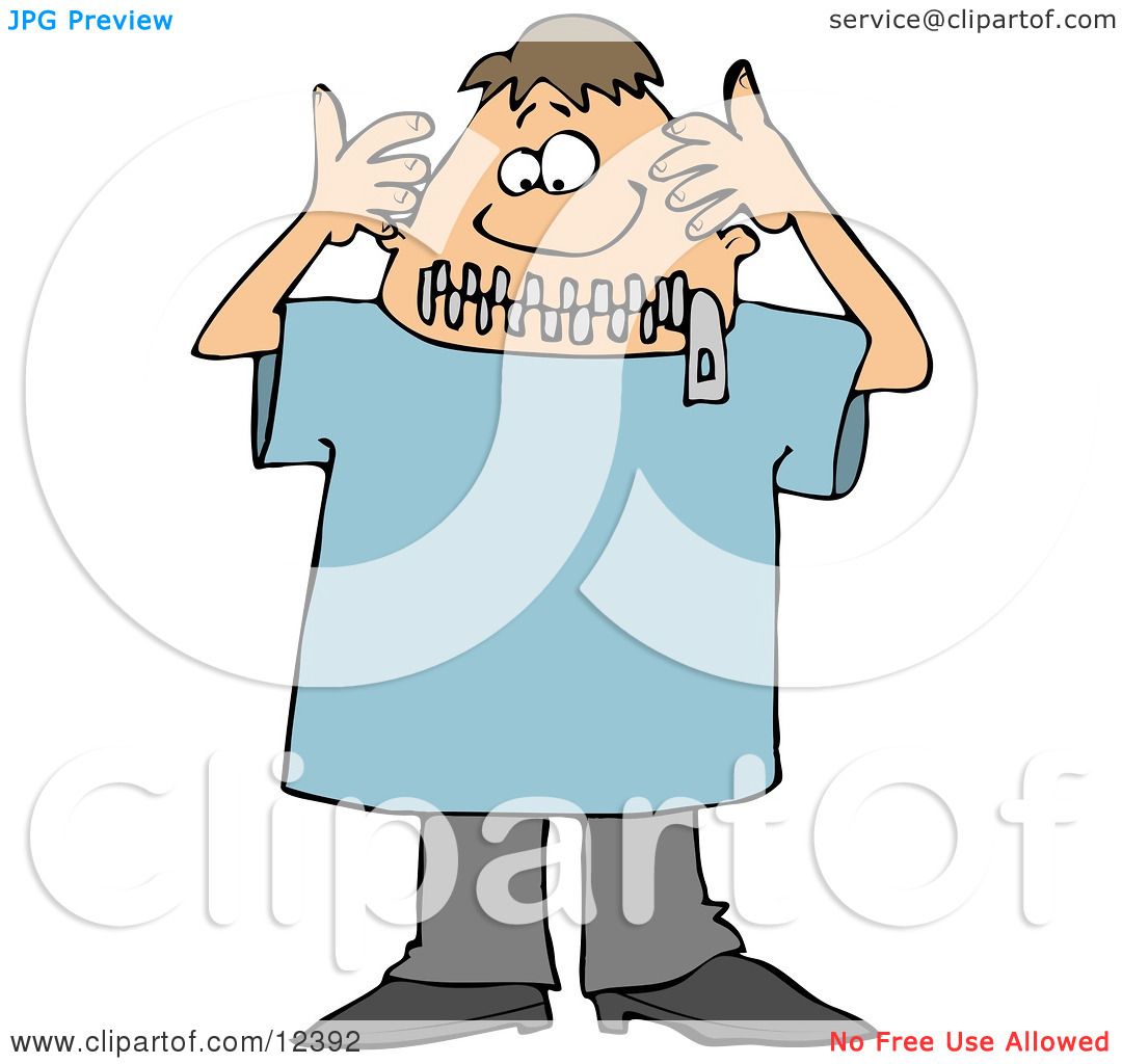 Funny Man With A Zipped Mouth Clipart Illustration By
