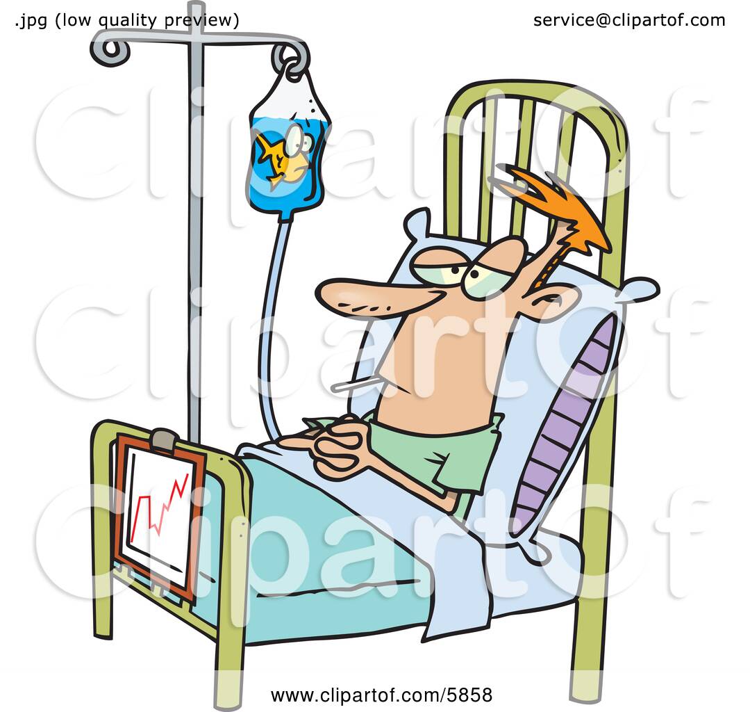 Hospital Patient in a Bed, a Fish in His IV Container Clipart ...