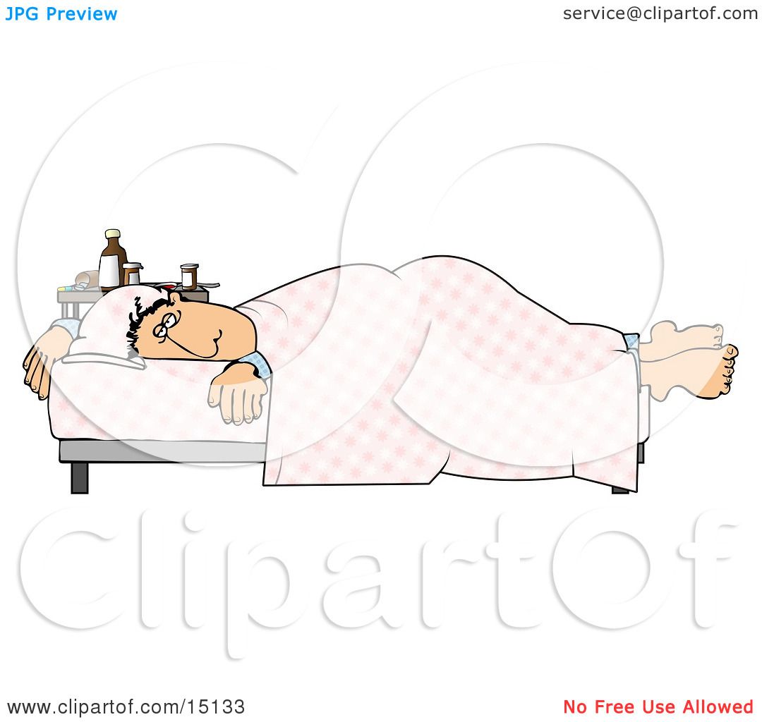 Ill Man Lying On A Hospital Bed Near A Table Of Medicine Clipart ...