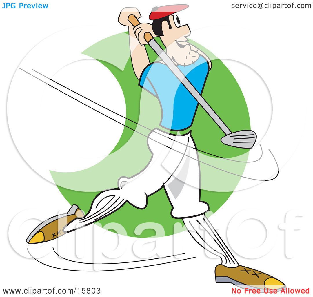 Male Golfer Swinging A Golf Club Clipart Illustration by