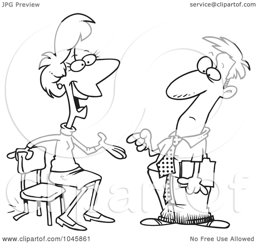 Royalty Free Rf Clip Art Illustration Of A Cartoon Black And White Outline Design Of A Chatty 5270