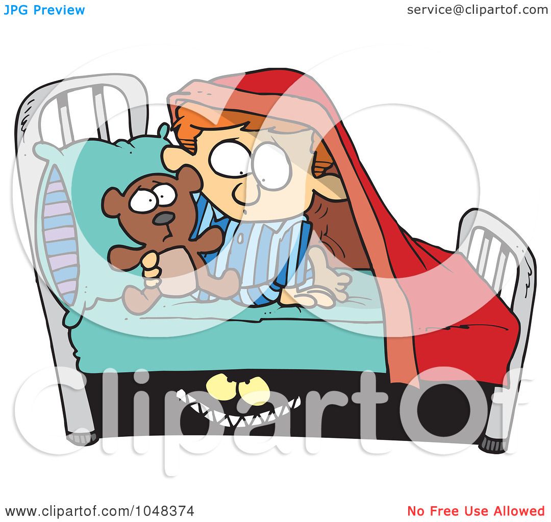 -Clip-Art-Illustration-Of-A-Cartoon-Monster-Scaring-A-Boy-Under-A-Bed ...