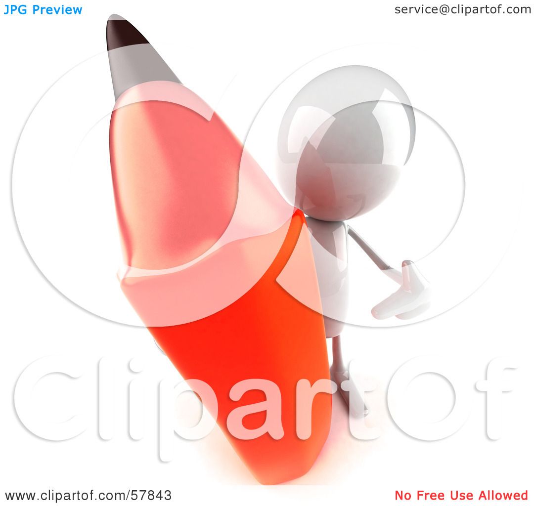  - Royalty-Free-RF-Clipart-Illustration-Of-A-3d-White-Bob-Character-Holding-A-Large-Pencil-Version-4-102457843
