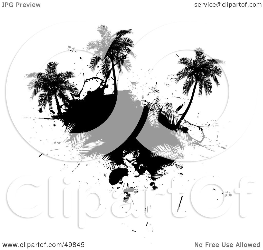 Royalty-Free (RF) Clipart Illustration of a Black Palm Tree Island