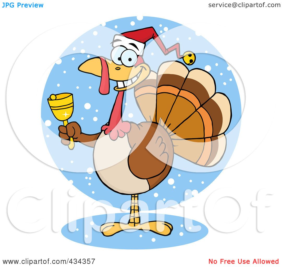 Royalty-Free (RF) Clipart Illustration of a Christmas Turkey Ringing A Bell Over Snow by Hit ...