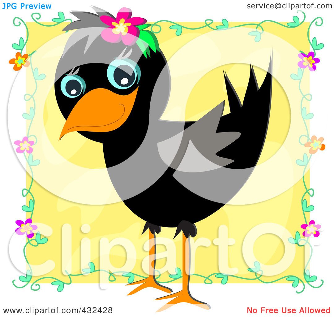 Royalty-Free (RF) Clipart Illustration of a Cute Crow With A Floral