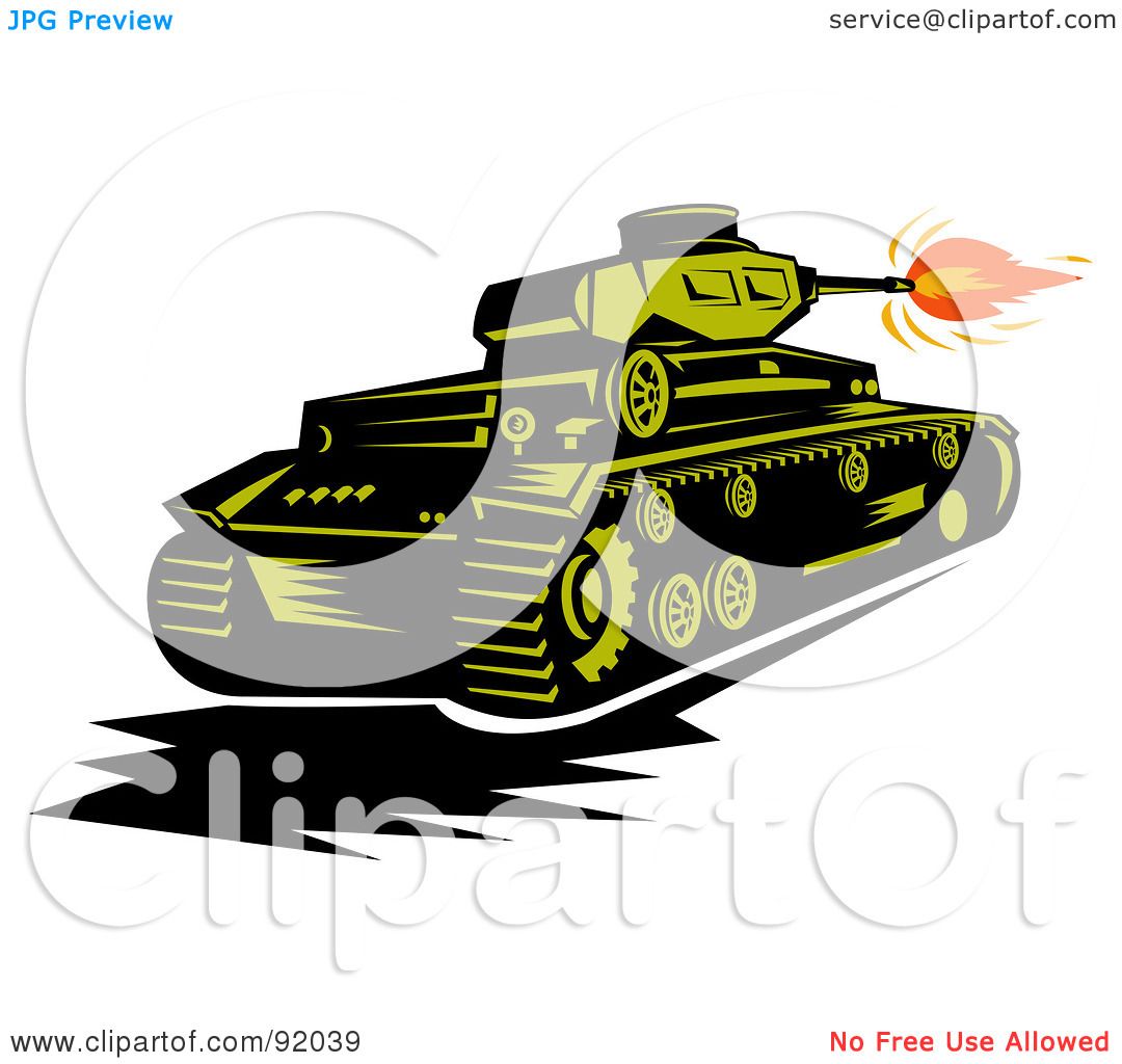 Royalty-Free (RF) Clipart Illustration of a Green Military Tank Firing