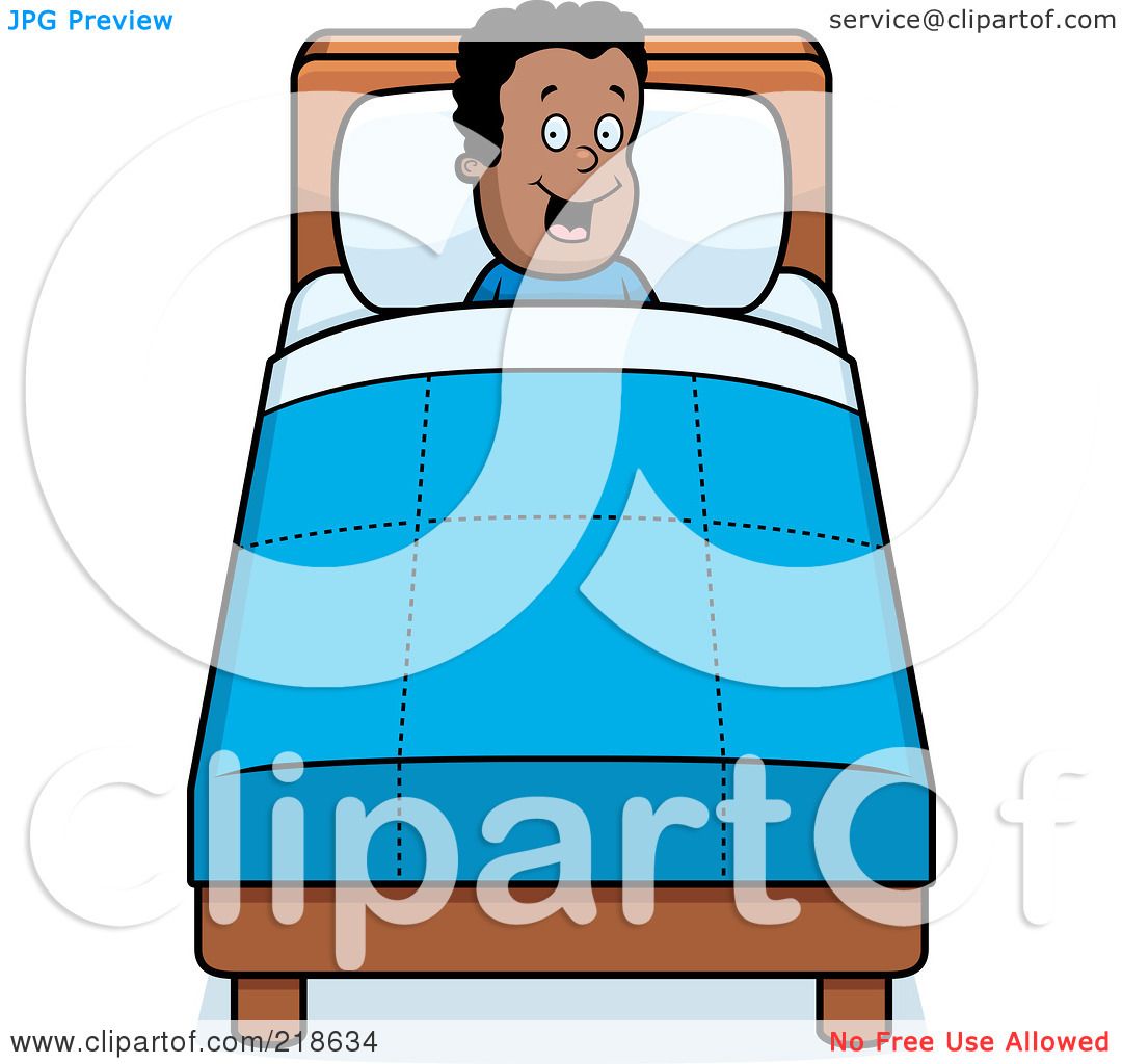 -Free (RF) Clipart Illustration of a Happy Black Boy Tucked Into Bed ...
