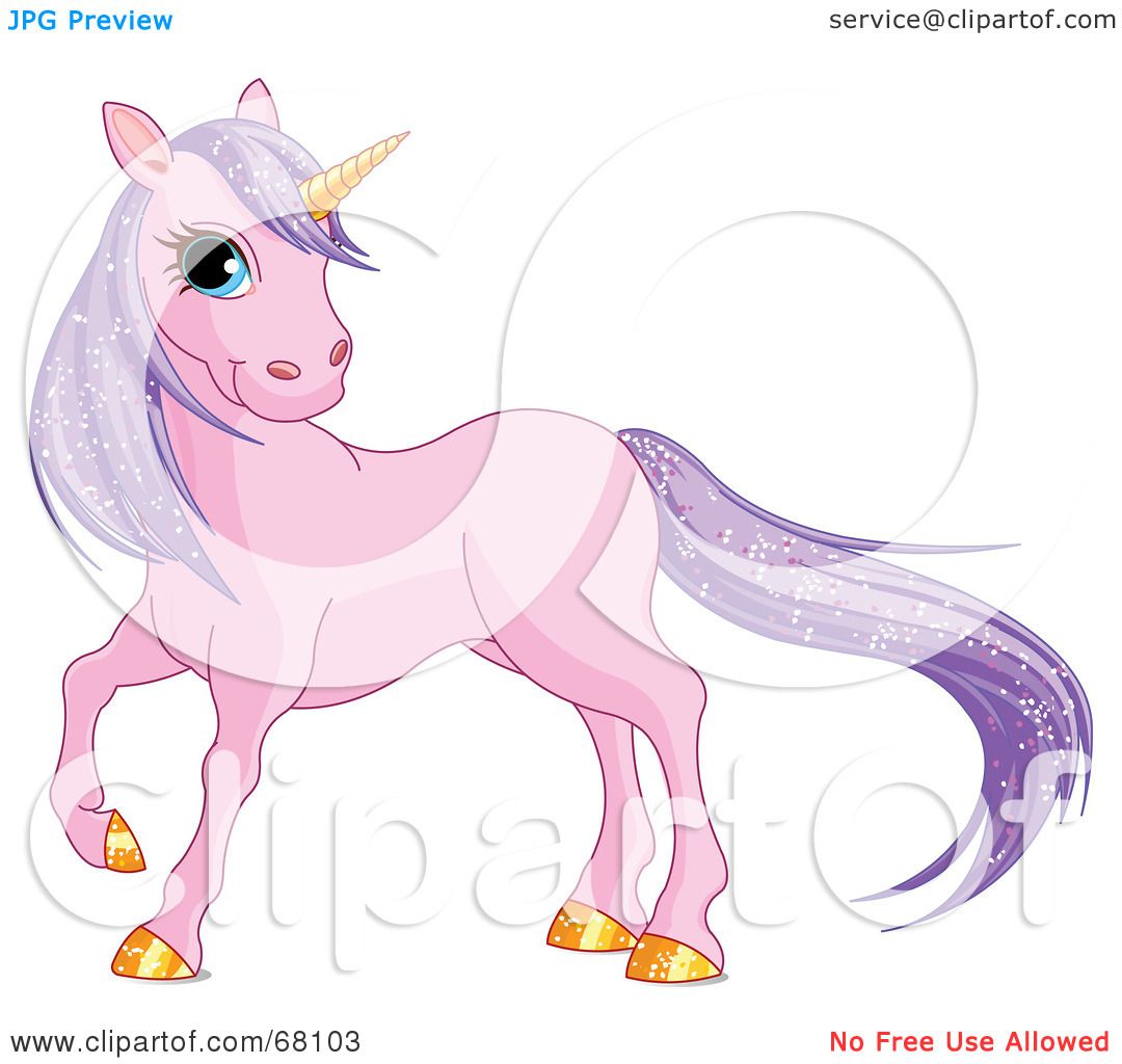 Royalty-Free (RF) Clipart Illustration of a Purple Unicorn With
