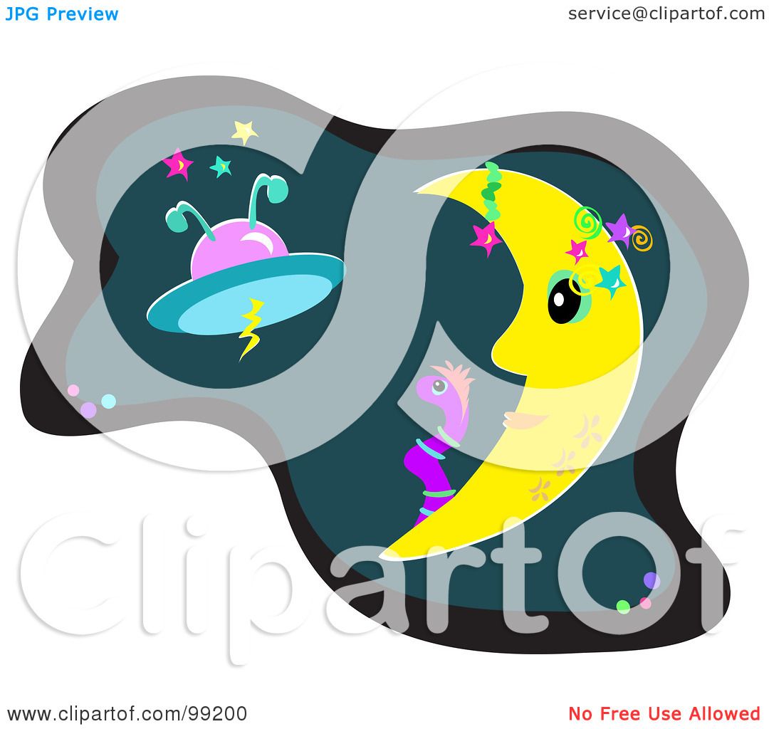 Royalty-Free (RF) Clipart Illustration of a Worm And Moon Gazing At A