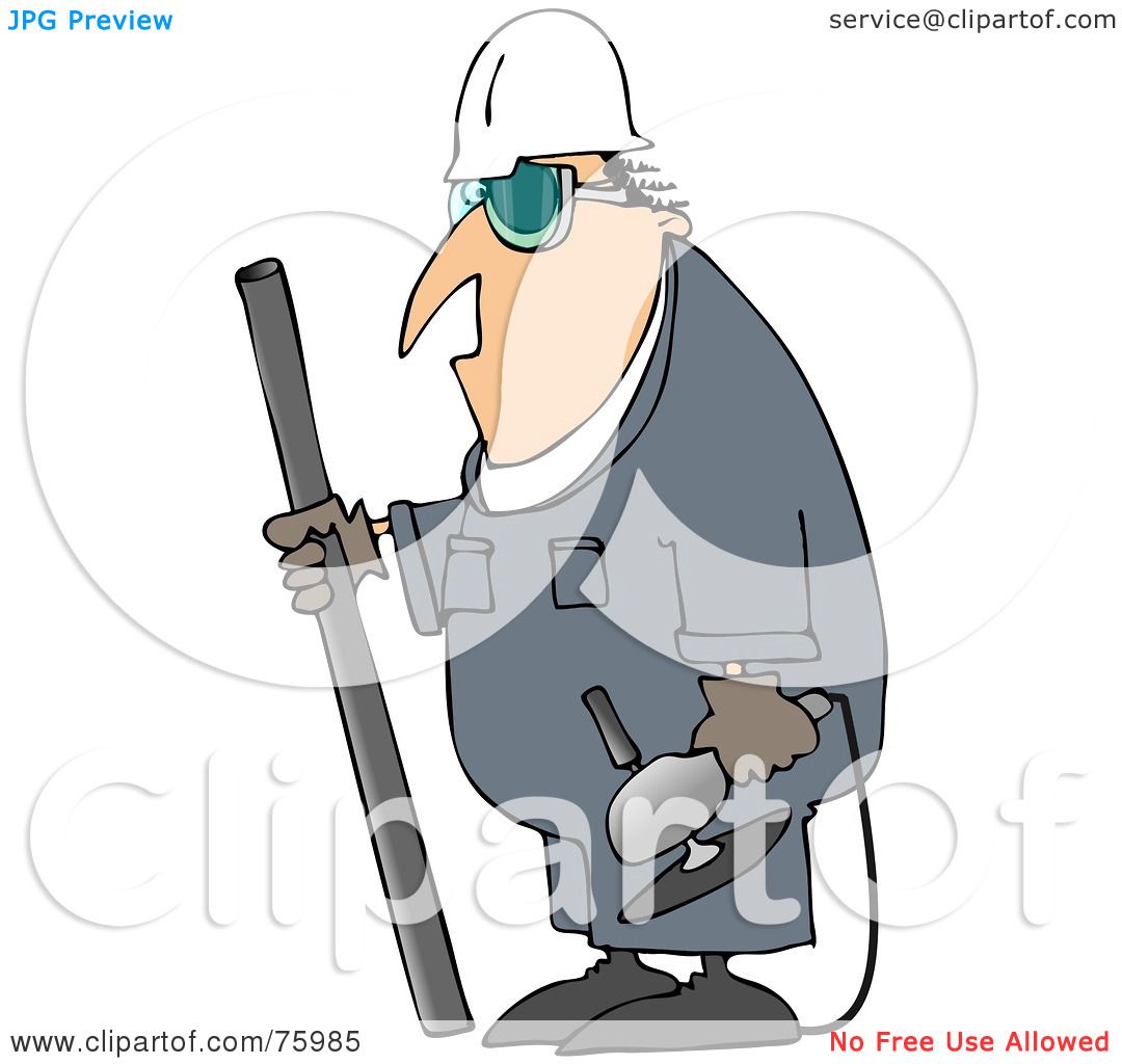 RoyaltyFree (RF) Clipart Illustration of an Industrial Worker Man Carrying A Piece Of Metal And