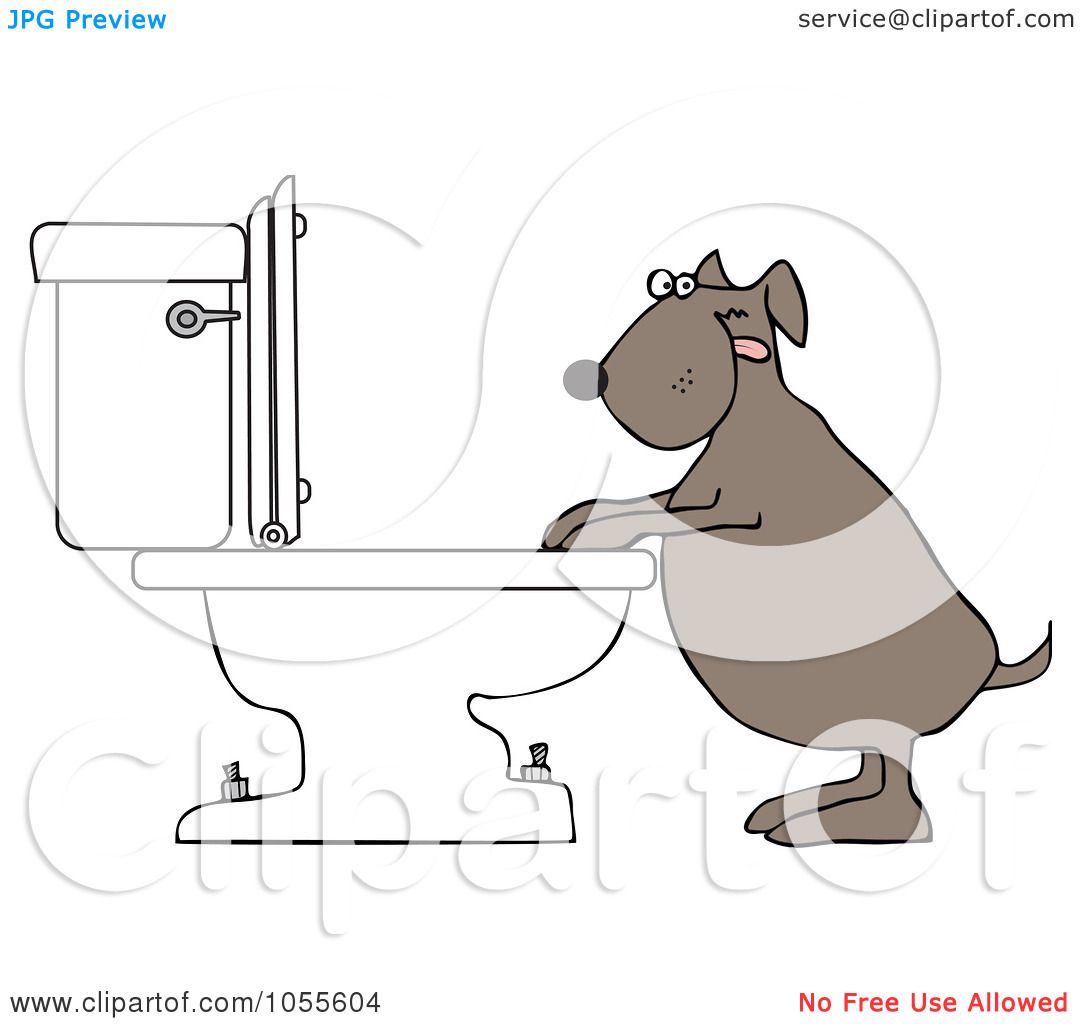 Dog Drinking Out of Toilet Clip Art