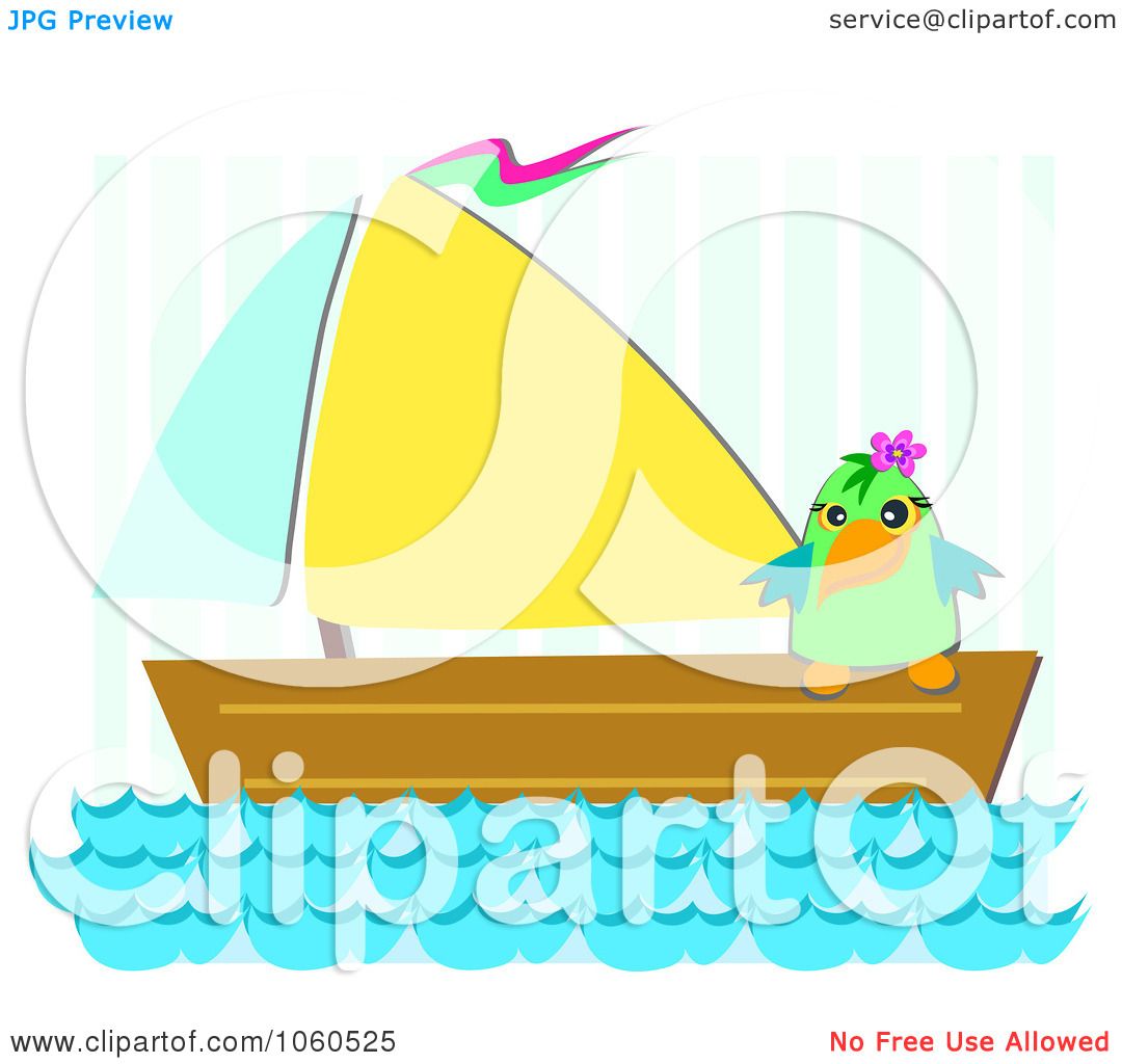  Art Illustration of a Parrot On A Sailboat Over Blue Lines by bpearth