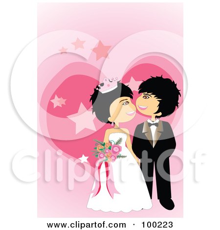 RoyaltyFree RF Clipart Illustration of a Cute Wedding Couple Admiring