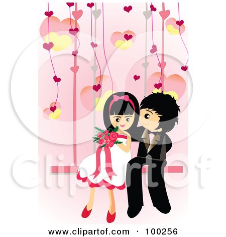 RoyaltyFree RF Clipart Illustration of a Cute Wedding Couple Sitting On A