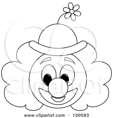 ... Page Outline Of A Clown Face With A Floral Hat by Pams Clipart