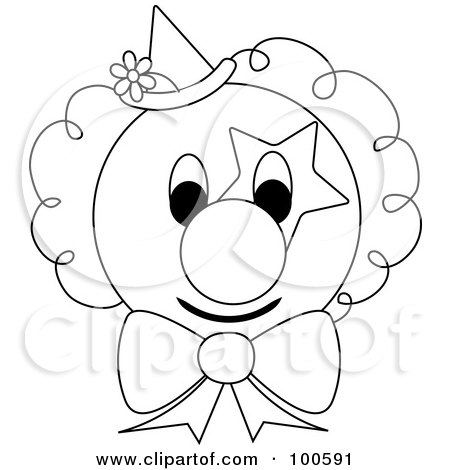 Clown  on Page Outline Of A Clown Face With Star Makeup A Bow Tie And Hat
