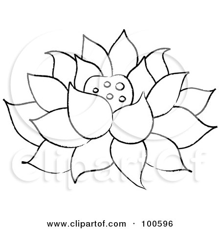 RoyaltyFree RF Clipart Illustration of a Coloring Page Outline Of A Lotus
