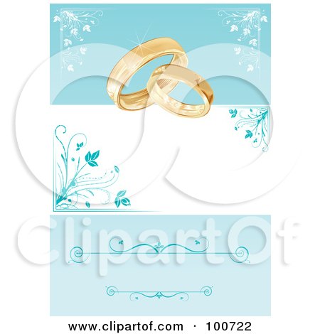 Wedding Card Invitation With Rings And A Blue Floral Background