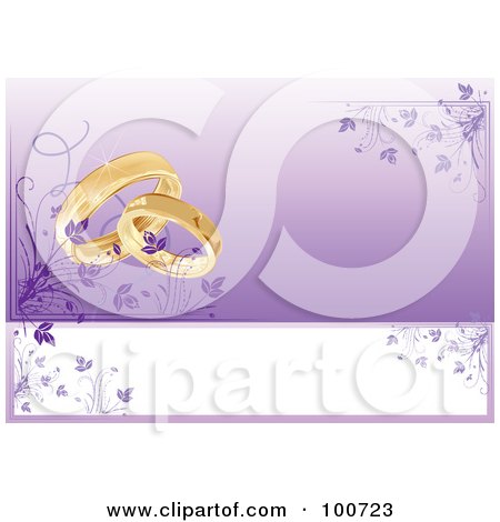 Wedding Card Invitation With Rings And A Purple Floral Background Posters
