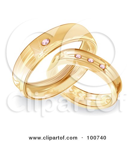  RF Clipart Illustration of a Golden Bride And Groom Wedding Rings