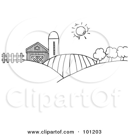 Farm Coloring Pages on Coloring Page Outline Of Rolling Hills  A Farm And Silo On Farm Land