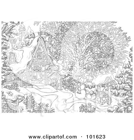 Winter Coloring Pages on Coloring Page Outline Of A Winter Snowman Near A Cottage By Alex