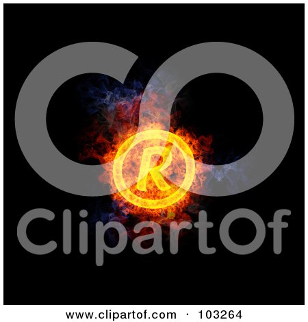 Royalty-free clipart picture of a blazing registered trademark symbol, 