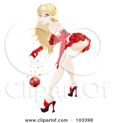  RF Clipart Illustration of a Sexy Pinup Christmas Girl Bending Over