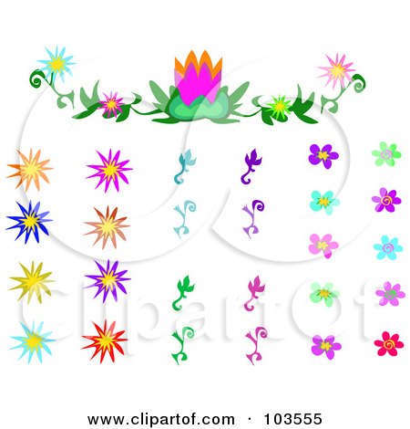  RF Clipart Illustration of a Digital Collage Of Flower Designs And