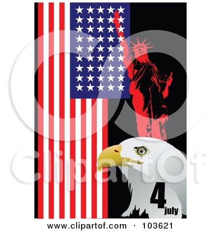 statue of liberty face drawing. Red Statue Of Liberty And Bald Eagle Face With An American Flag On Black