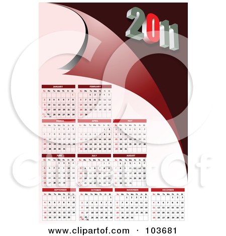 2011 calendar red. Pink And Red 2011 Calendar Poster, Art Print