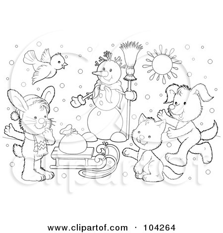 Winter Coloring Pages on Free  Rf  Clipart Illustration Of A Coloring Page Outline Of A Winter