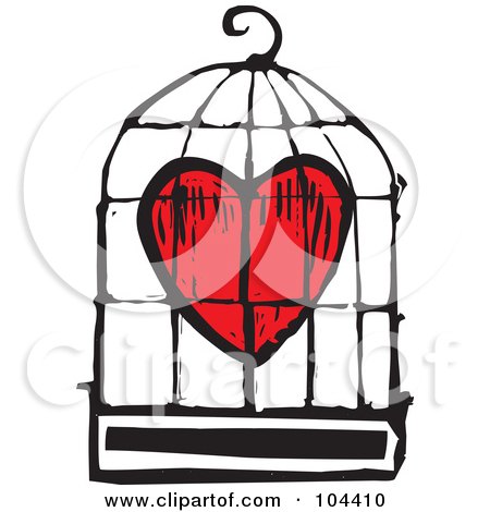 Woodcut Styled Red Heart In A Bird Cage by xunantunich