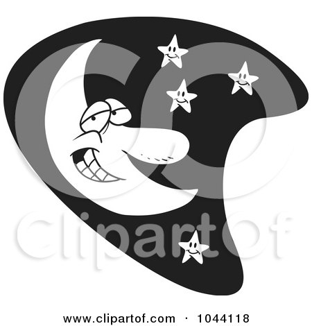 Cartoon Black And White Outline Design Of A Smiling Moon And Stars Posters