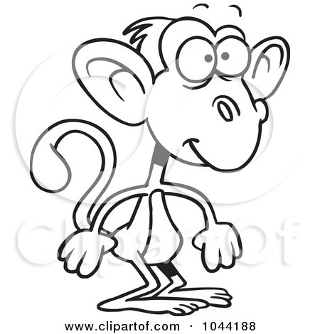 Cartoon Black And White Outline Design Of A Standing Monkey Poster, 