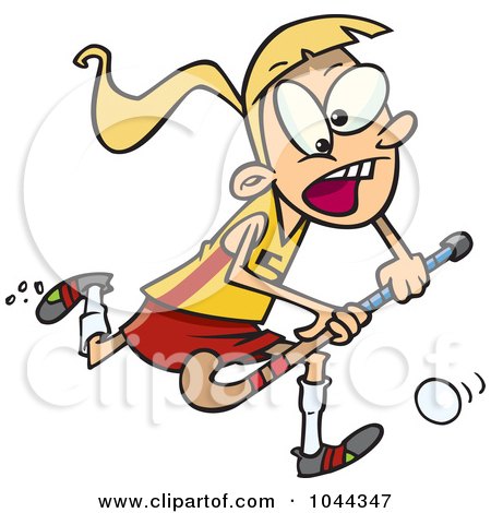 Cartoon Girl Playing Field Hockey Poster, Art Print