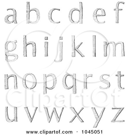 Royalty-free clipart picture of a digital collage of sketched lowercase 